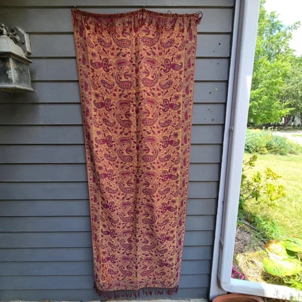 Gorgeous Paisley Red Gold Brown Pashmina Cashmere and Silk